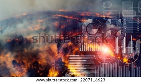 wildfires and statistics data. Wide angle visual for banners or advertisements. Royalty-Free Stock Photo #2207116623