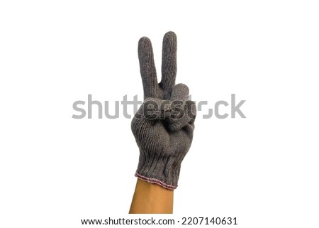 hands using gloves, making the number two symbol. isolated on a white background