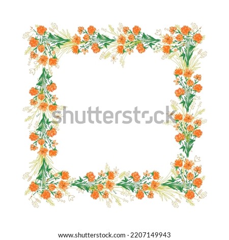 Vector botanical design element. Square floral frame. 
