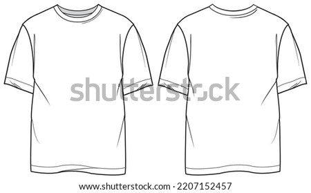 mens short sleeve crew neck t shirt flat sketch vector illustration front and back view technical drawing template. cad mockup. Royalty-Free Stock Photo #2207152457