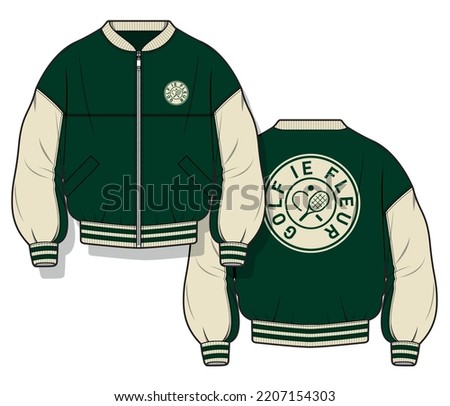 jacket varsity golf. jacket college golf. bomber jacket preppy green. Royalty-Free Stock Photo #2207154303