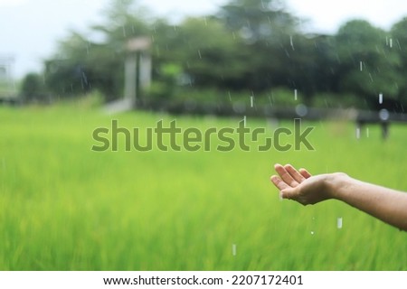 girl hand chilling with rain drop in rainy day for create relaxing photo idea