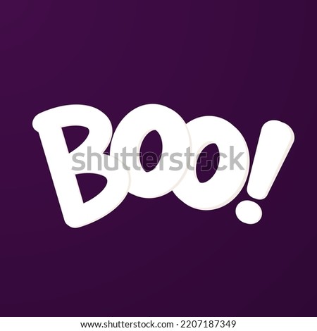 Boo Sign. Boo text. Only one single word. Printable graphic tee. Design doodle for print. Vector illustration. Colorful. Happy Halloween greeting card. Royalty-Free Stock Photo #2207187349