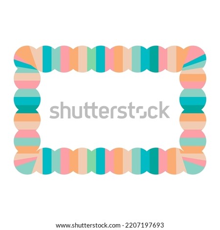 Cute colorful decorative rectangular border with ball shape pattern. Photo album, picture frame, speech bubble. Isolated on white background, flat design, EPS10 vector