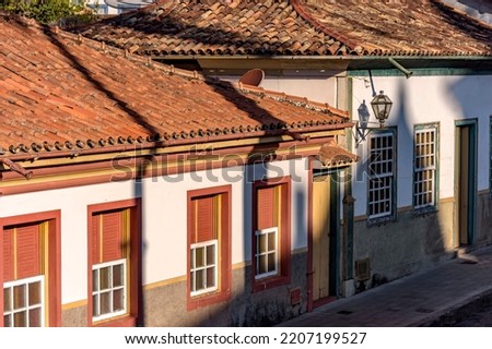 Detail of colonial style streets and houses in the old and historic city of Diamantina in Minas Gerais, Brazil during the late afternoon