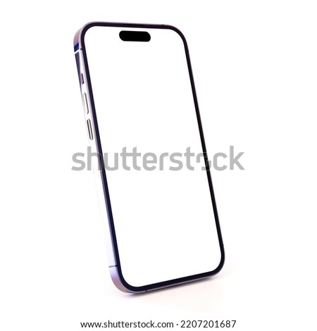Mockup of mobile phone with blank white screen on white background