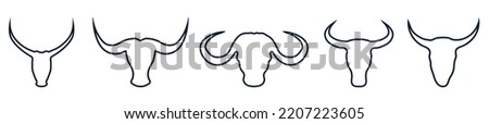 Bull head logo icon vector. Silhouette Bull, cow head with long horn vector line art design
