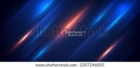 Blue technology background with motion neon light effect.Vector illustration. Royalty-Free Stock Photo #2207246005