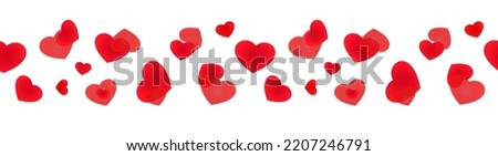 Seamless heart web banner. Decorative framing line with scattered hearts