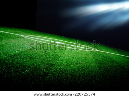 soccer field and the bright lights Royalty-Free Stock Photo #220725574