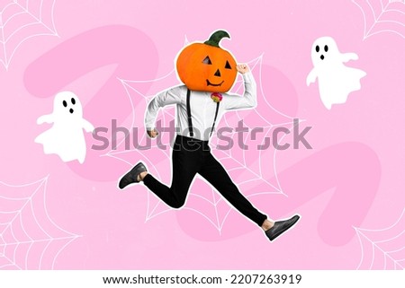 Photo cartoon comics sketch picture of happy smiling guy halloween pumpkin instead of head isolated drawing background