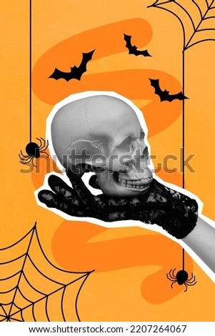 Artwork magazine picture of arm palm holding scary person human skull isolated drawing background