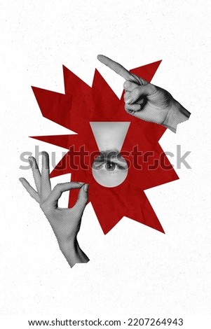Creative photo 3d collage poster postcard artwork of spies rob apartment show give signs way isolated on painting background