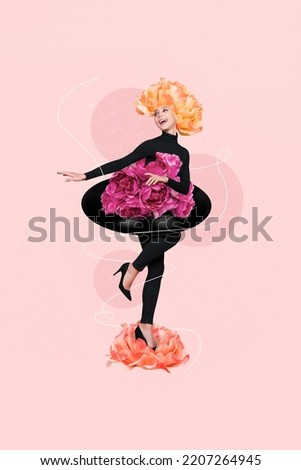 3d retro abstract creative artwork template collage of dance magical fairy woman vinyl recorder party flowers roses instead hair feel fresh