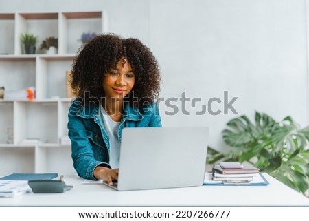 Close up portrait beautiful woman smiling and using laptop computer. Royalty-Free Stock Photo #2207266777
