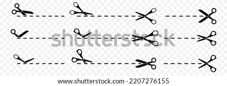 Paper cut icon with dotted line. Vector scissors with cut lines. Vector set of cutting scissors.