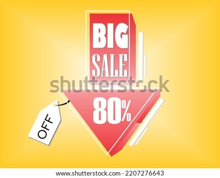 80 PERCENT DISCOUNT, RED BIG SALE INDICATIVE FLOATING ARROW WITH WHITE FONT AND DETAILS, YELLOW BACKGROUND