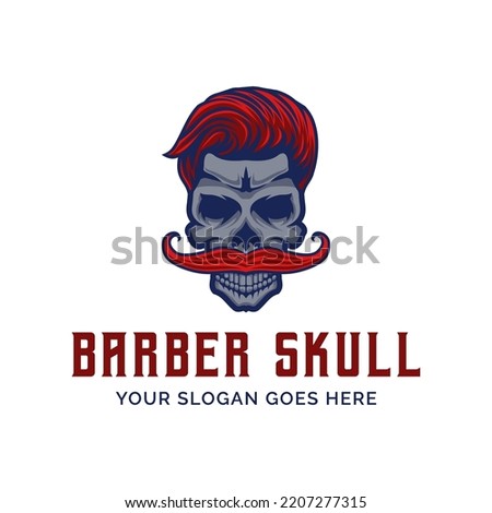 Skull moustache with hair style logo icon symbol vintage template for labels, emblems, badges or design template