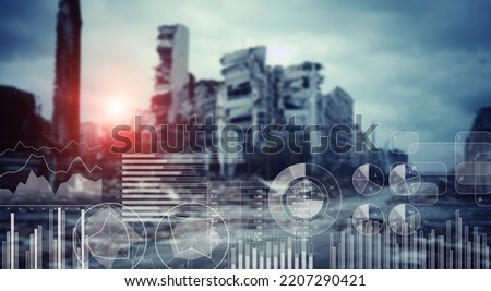 Affected city and statistical data. Wide angle visual for banners or advertisements. Royalty-Free Stock Photo #2207290421
