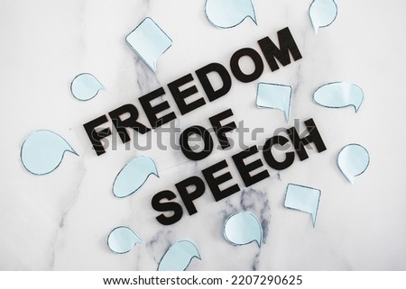 freedom of speech conceptual image, text surrounded by group of different comic bubbles representing diverse opinions and points of view