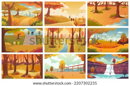 Autumn Landscape Background Bundle, Set of Fall Banner, Autumn Fall Illustration Pack, Autumn Art and Illustration Vector