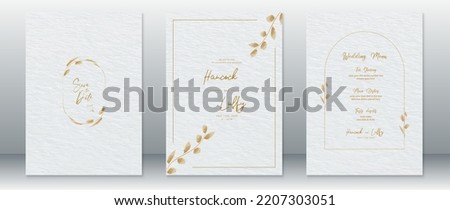 Wedding invitation card template luxury design with gold frame ,gold leaf wreath and watercolor texture background Royalty-Free Stock Photo #2207303051