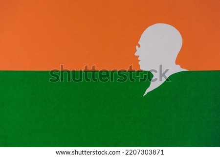 Mahatma Gandhi Jayanti, independence, and republic day Celebration event tricolor concept. paper cut style gandhiji silhouette background. Space for text.  Royalty-Free Stock Photo #2207303871