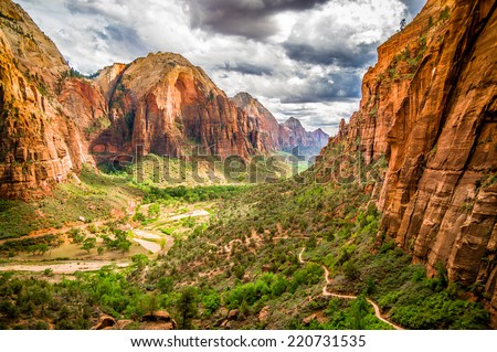 colorful landscape from zion national park utah Royalty-Free Stock Photo #220731535