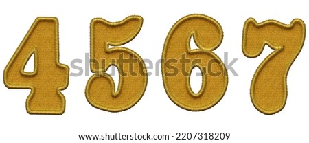 High resolution Embroidery Golden numbers isolated on white. No Shadow to select object easily.