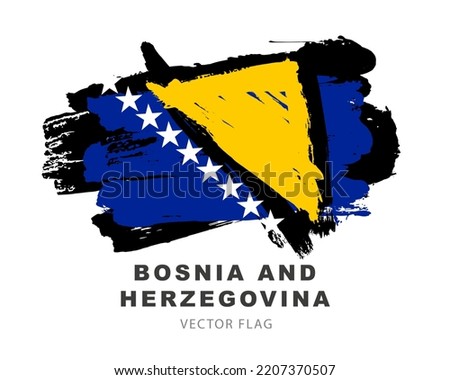 Flag of Bosnia and Herzegovina. Colored brush strokes drawn by hand. Vector illustration isolated on white background.