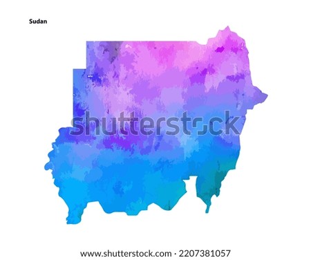Colorful Watercolor Map design of Country Sudan isolated on white background - vector illustration