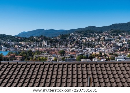 View of the city of Lugano from creative angles on a sunny day. Lugano Lake. Lugano. Switzerland. Canton Ticino. High quality photo