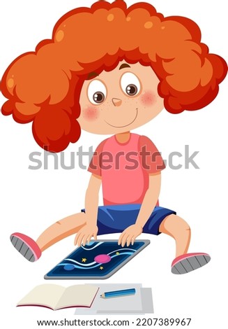 A girl using tablet for online learning illustration