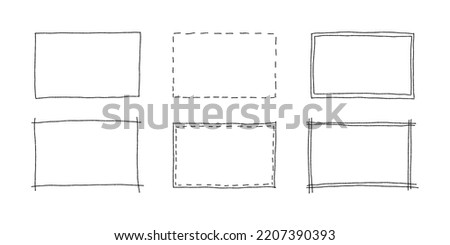 Free hand drawn rectangle frames set. Doodle rectangular shape. Scribble pencil square text box. Doodle highlighting design elements. Line border. Vector illustration isolated on white background. Royalty-Free Stock Photo #2207390393