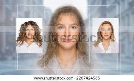Biometric technology digital Face Scanning form lines, triangles and particle style design Royalty-Free Stock Photo #2207424565