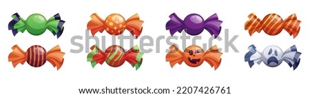 Set of candy in different wrappers in halloween style.Trick or Treat, Halloween holiday. Cartoon vector illustration
