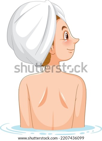 A woman wearing hair towel in bath illustration