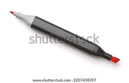 Top view of red double sided permanent marker pen isolated on white