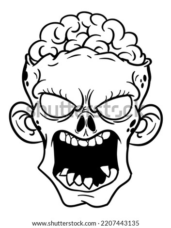 Cartoon funny zombie character design with scary face expression. Halloween vector illustration outlined contour for coloring book isolated.