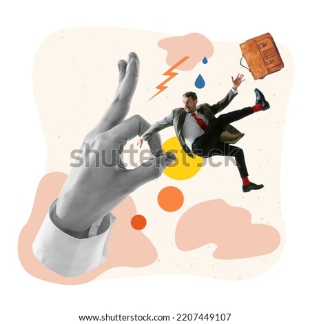 Arbitrary dismissal of workers. Contemporary colorful art collage. Business lifestyle. Concept of art, finance, career, co-workers, human rights, law. Creative poster. Surrealism