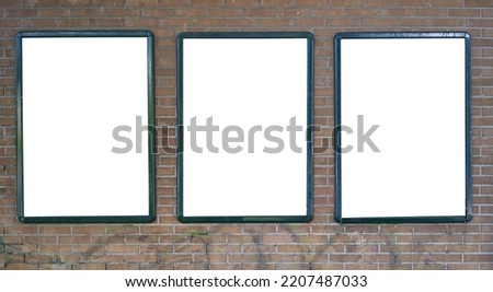 Empty blank banners over isolated brick background