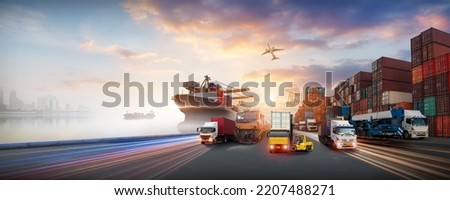 Global business of Container Cargo freight train for Business logistics concept, Air cargo trucking, Rail transportation and maritime shipping, Online goods orders worldwide Royalty-Free Stock Photo #2207488271