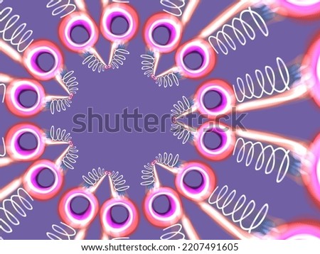 A hand drawing pattern made of white and pink circles on a lavender background