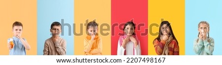 Collage with sick children on colorful background