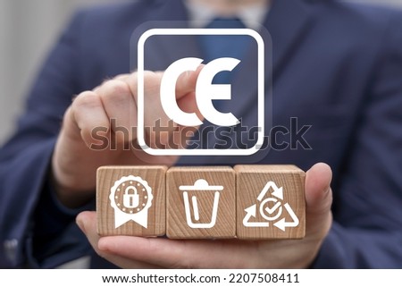 Concept of european CE conformity certification mark. Business Industry Standards Compliance CE Certificate. Royalty-Free Stock Photo #2207508411