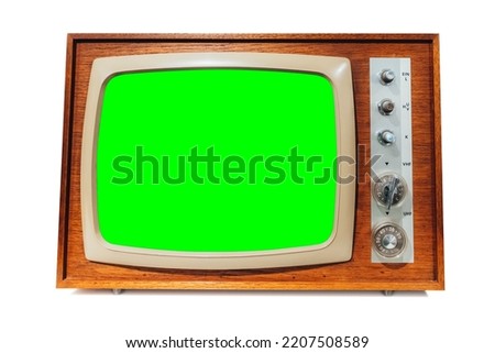 retro tv on white background with chromakey screen