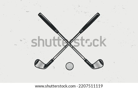 Golf icon, logo. Golf clubs, ball isolated on white background. Crossed Golf clubs. Vintage design elements for logo, badges, banners, labels. Vector illustration Royalty-Free Stock Photo #2207511119
