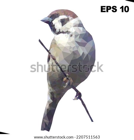 Vector circuit low poly sparrow. Vector illustration polygonal bird on branch