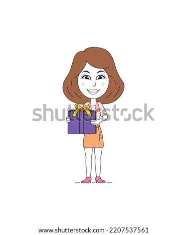 Corporate girl holding a gift. girl holding a gift. girl character clip art vector isolated on white background. 