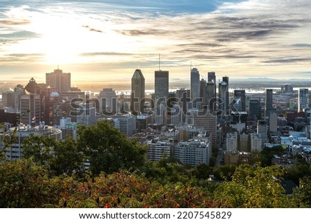 Montreal skyline early in the morning from Mont Royal park, Canada